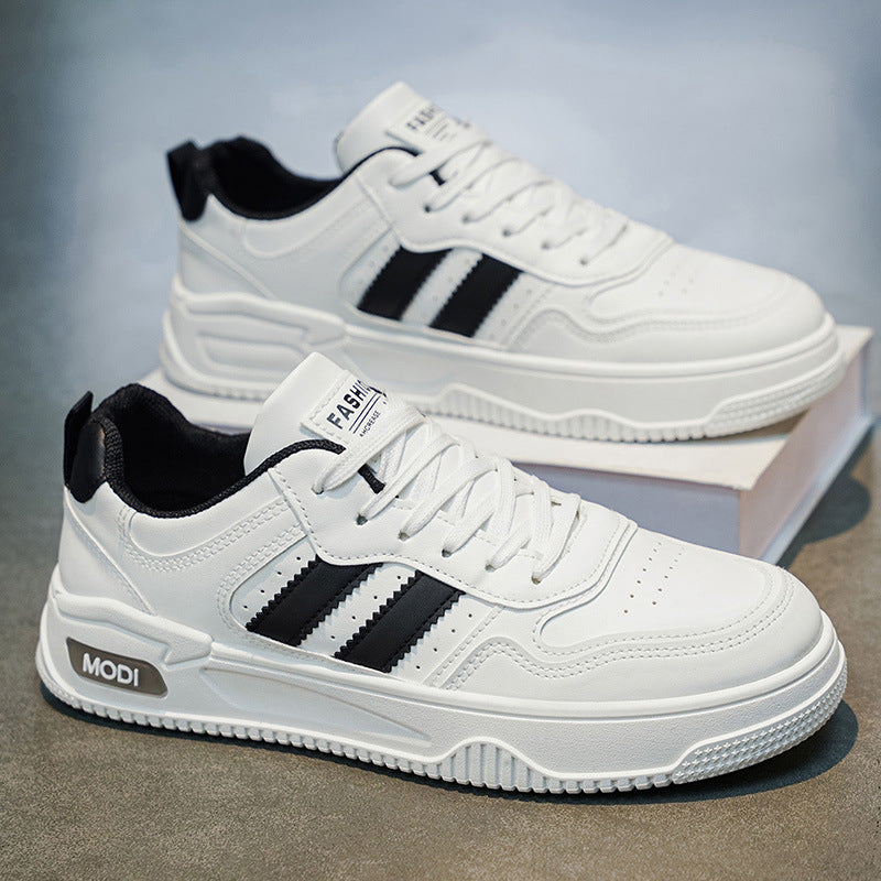 Men's spring 2026 new arrivals: versatile white casual skate shoes, low-top trendy sneakers for students, leather upper white shoes