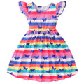 Kids' flutter sleeve dinosaur tie-dye butterfly rainbow a-line dress