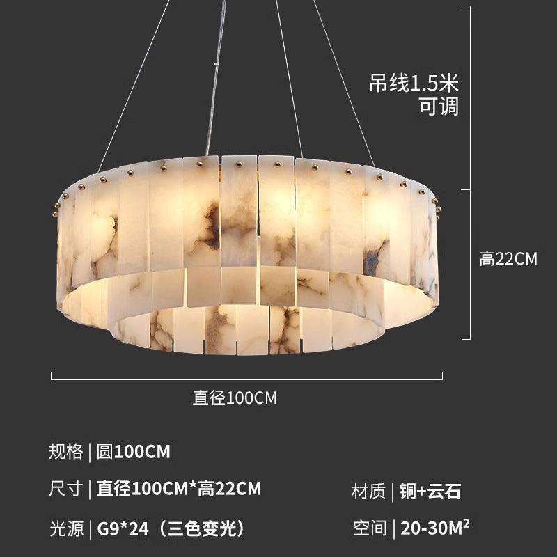 Modern minimalist spanish natural cloud marble translucent living room cross-border all-copper spanish cloud marble chandelier