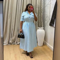 European and american cross-border women's fashion:  summer new collection - stylish turn-down collar striped short-sleeve shirt and high-waisted midi skirt set