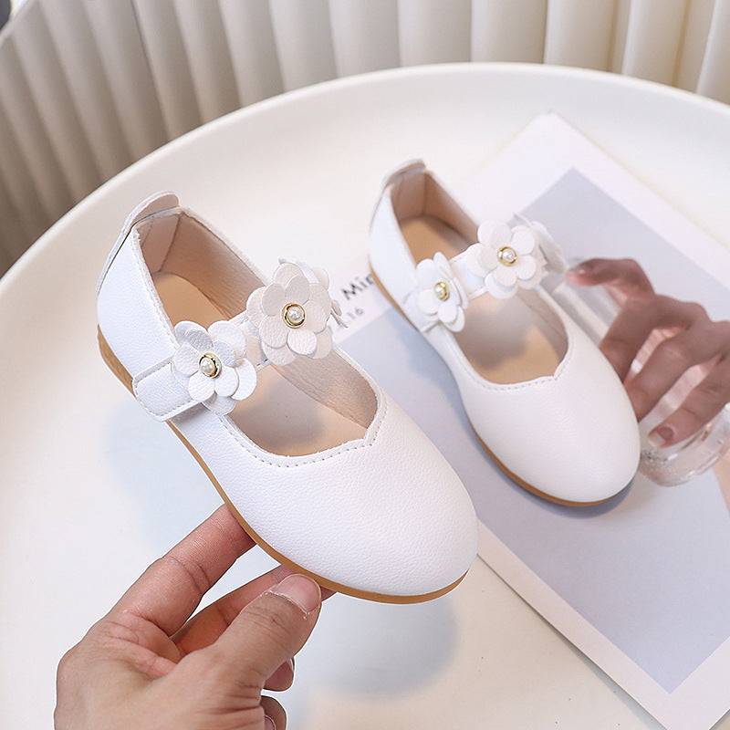girls' black leather shoes, children's performance shoes, white student single shoes, ceremony flower girl shoes, school shoes, tendon soft sole