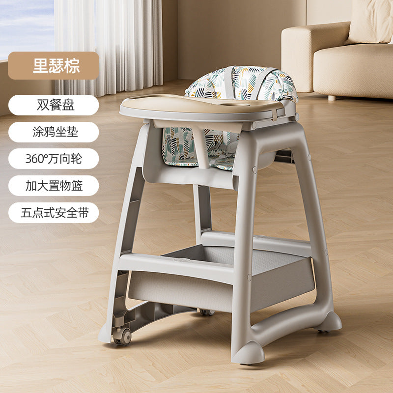 Baby Dining Chair Children's Multifunctional Foldable Adjustable Sitting and Lying Home Baby Seat Double-layer Dining Plate