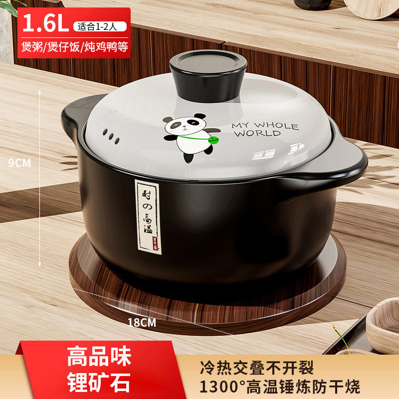 Casserole high temperature resistant stew pot soup casserole explosion-proof for home cooking porridge double ears large capacity open flame high temperature resistant soup pot