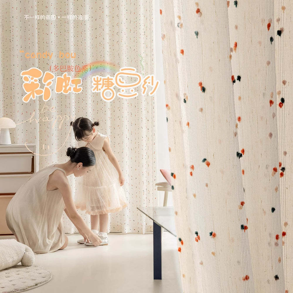 Rainbow candy bean yarn linen curtain kids window screen bedroom cartoon kids daughter room curtain yarn shaoxing keqiao yarn