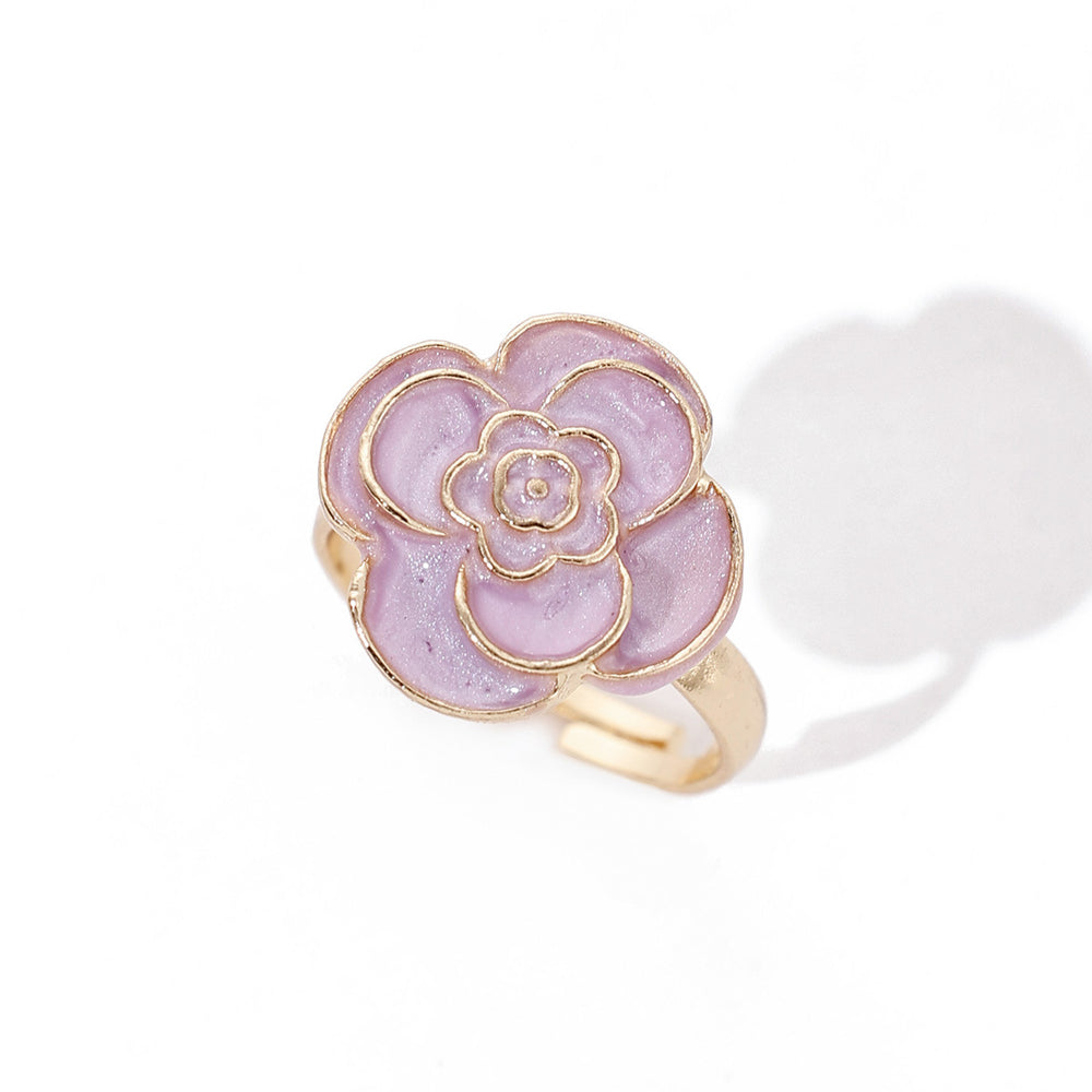 Fashion cross-border ins oil drop flower ring fashioneasiest for matchniche stylesense of design pearlescent opening adjustable hand jewelry