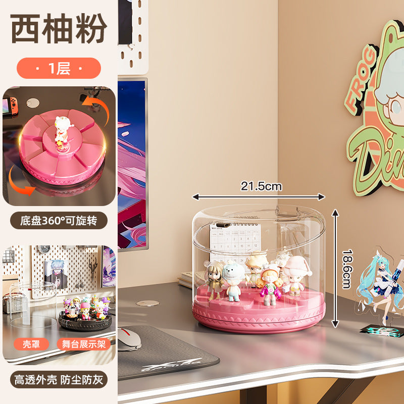 Rotating blind box display box POP MART round transparent storage box dust rack multi-layer display cabinet stack