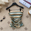 Sexystripeswork clothing style tube top women's summer pleated waist slim slimming lookshorttopshot girl style