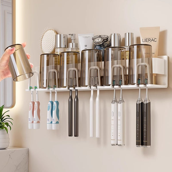 Toothbrush rack No punching white bathroom Bathroom mouthwash cup storage Household wall-mounted electric toothbrush holder