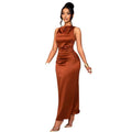 Shipped:  european and american cross-border women's summer new arrival - pleated satin sleeveless evening dress, party dress