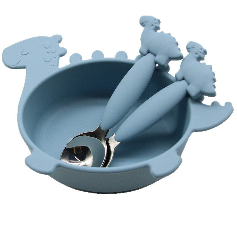Food Grade Silicone Bowl Children's Tableware Baby Feeding Training Dinosaur Bowl Suction Cup Supplementary Food Bowl Children's Plate Factory