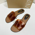 Za2025summernew arrival women's shoes one word fashionk-style transparent jelly sandals flats women's square toe sandals