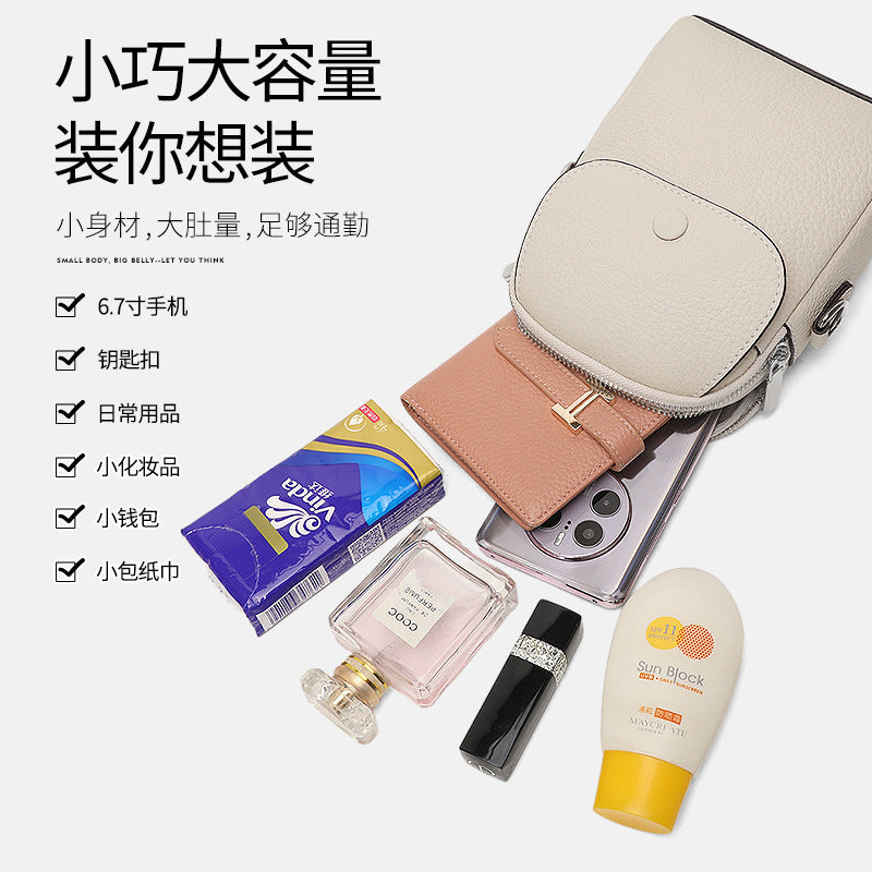 Simple leather large capacity mobile phone bag women 2025 lightweight cowhide shoulder bag soft leather premium mini messenger bag
