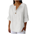 cross-border fashion summer new loose t-shirt women's v neck cotton and linen button tops