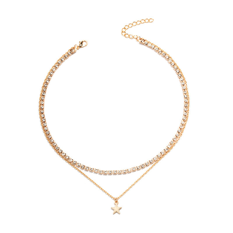 Multi-layer necklace wholesale fashion cross-border e-commerce jewelry women's alloy star diamond pendant rhinestone claw chain clavicle chain