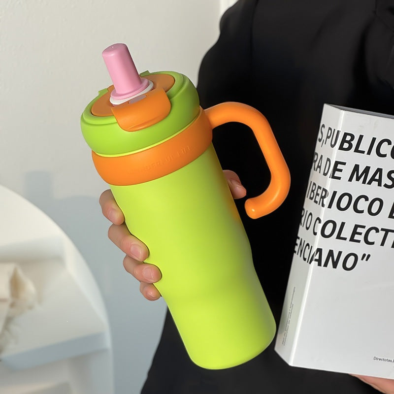 Jumbo ice cup high-looking straw cup large capacity portable car cup girlscute cartoon thermos cup