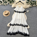 Vacation style lacepatchwork suspender dress female summerk-stylev neckasymmetrical fairy elegant long skirt slimming look