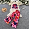Summer commute style bandeau top & printed casual pants two-piece set - women's high-waisted wide-leg trousers - perfect for summer strolls