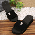 plus size wedge slippers for women 2025new arrivalexport one-word pearl butterfly sandals open peach heart slippers