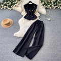 Light mature style vest high waist casualloose pants two-piece set women's summerclassy sense silmslimming look skirt suit
