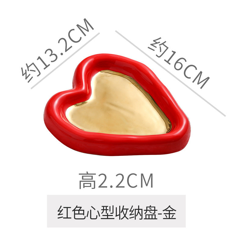 Instagram-worthy photo prop tray, heart-shaped personalized jewelry storage dish, electroplated glossy high-end jewelry display plate