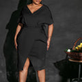 D366 belted european and american style women's clothing  new fashion v-neck sexy slit dress foreign trade dress