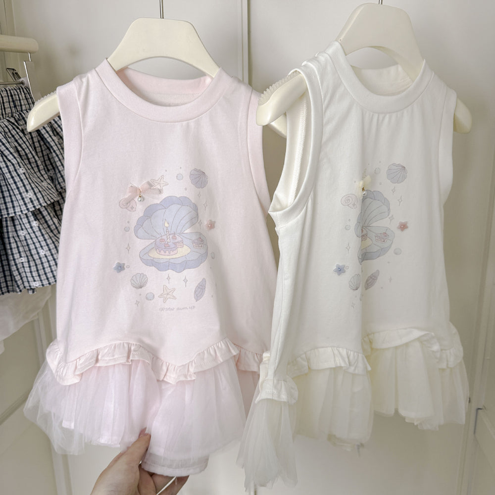 Girls' sleeveless tank top t-shirt,  summer new arrival, stylish and trendy printed dress for girls, baby girl summer fashion