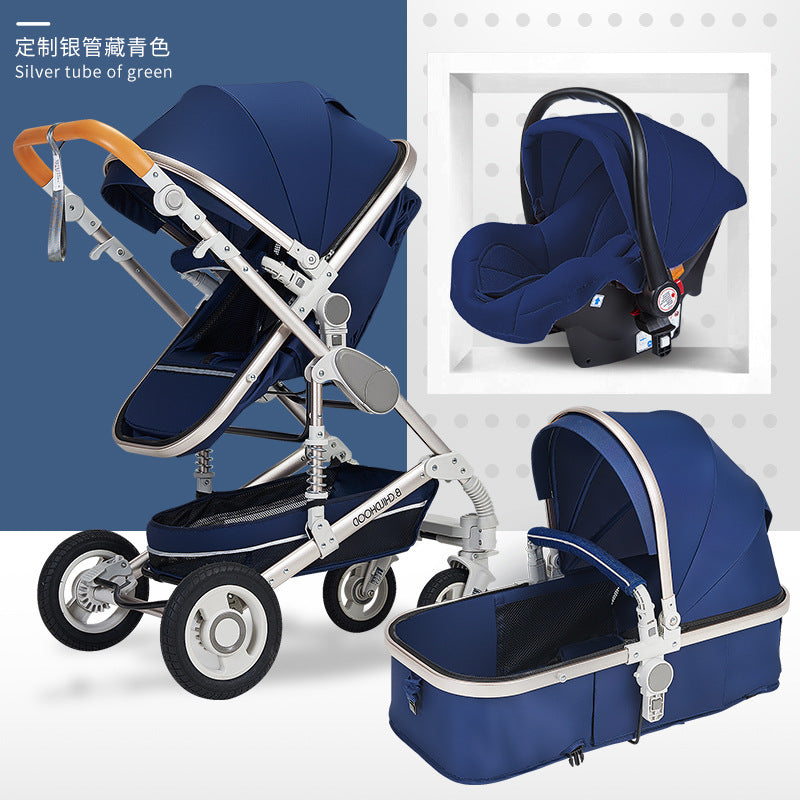 Baby stroller, 2-way high view, convertible (sitting/reclining), lightweight, foldable, shock-absorbing, newborn infant toddler pushchair