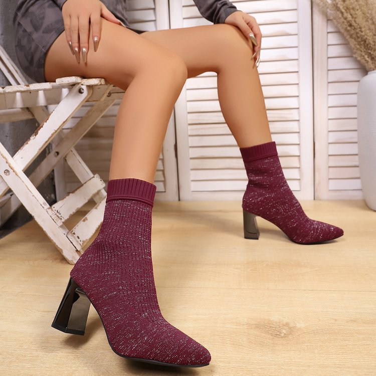 autumn new arrival: plus size chunky heel flyknit boots for women (sizes 36-43) - perfect for cross-border e-commerce, , and  dropshipping