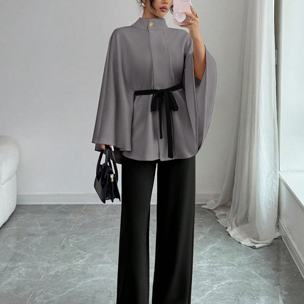 fashion:  new women's outfit - versatile stand collar, cinched waist, tie-waist cropped wool coat set