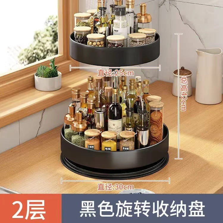 Kitchen spice rack - multifunctional countertop organizer for bottles, jars, and condiments - rotating storage shelf