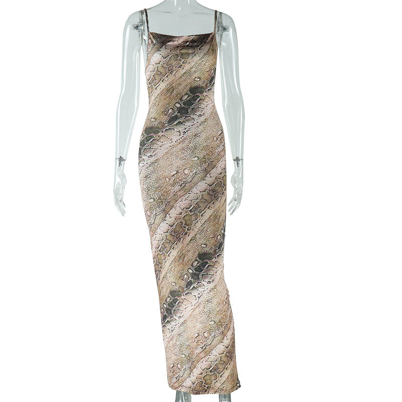 European and american style ins foreign trade women's fashion snake print dress sexy sleeveless cami streetwear dress