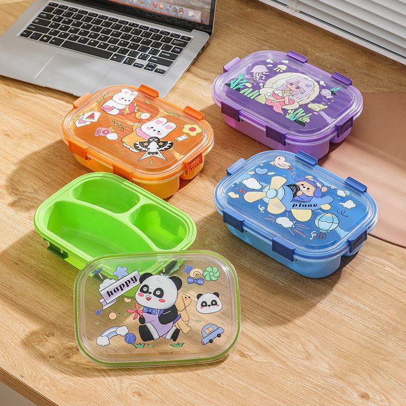 304 stainless steel divided lunch box, cartoon bento box, microwaveable, for office workers and students, includes utensils