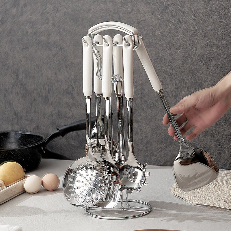 304 stainless steel ceramic handle spatula suit kitchen cooking all-in-one combination stainless steel spoon colander wholesale