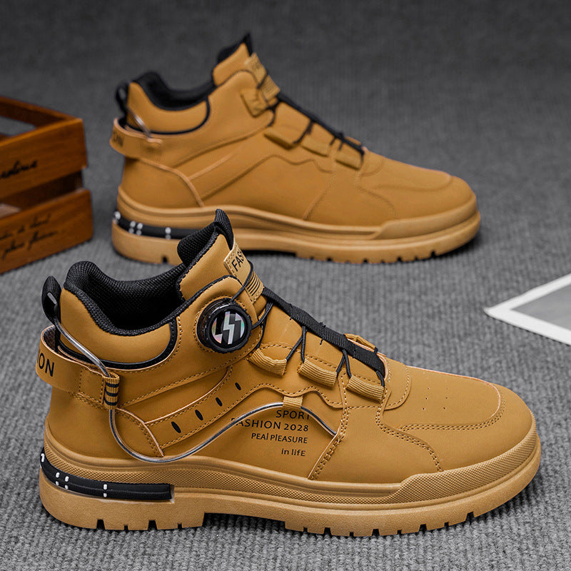 Boots men's high-top spring british style retromencasual leather shoes mid-top waterproofnon-slipworkwear boots
