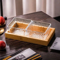 Two-compartment fruit platter with transparent ripple effect + wooden tray, thickened plastic