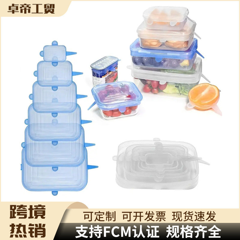 Silicone food storage lid set - 6 piece stretchable airtight bowl covers - food grade silicone reusable square lids