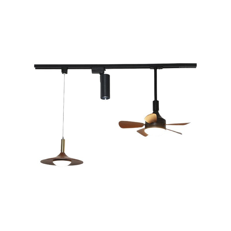 Vintage restaurant track chandelier wabi wind movable bar spotlight medieval walnut fan dining table light