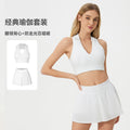 Polo collar sports bra women's quick-dry breathable fitness tennis pleated skirt professional training yoga outfit set