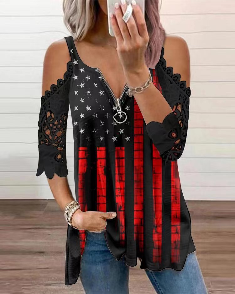 new spring/summer cross-border women's fashion: european and american style export top - camisole with cutout lace sleeves, knitted t-shirt for women