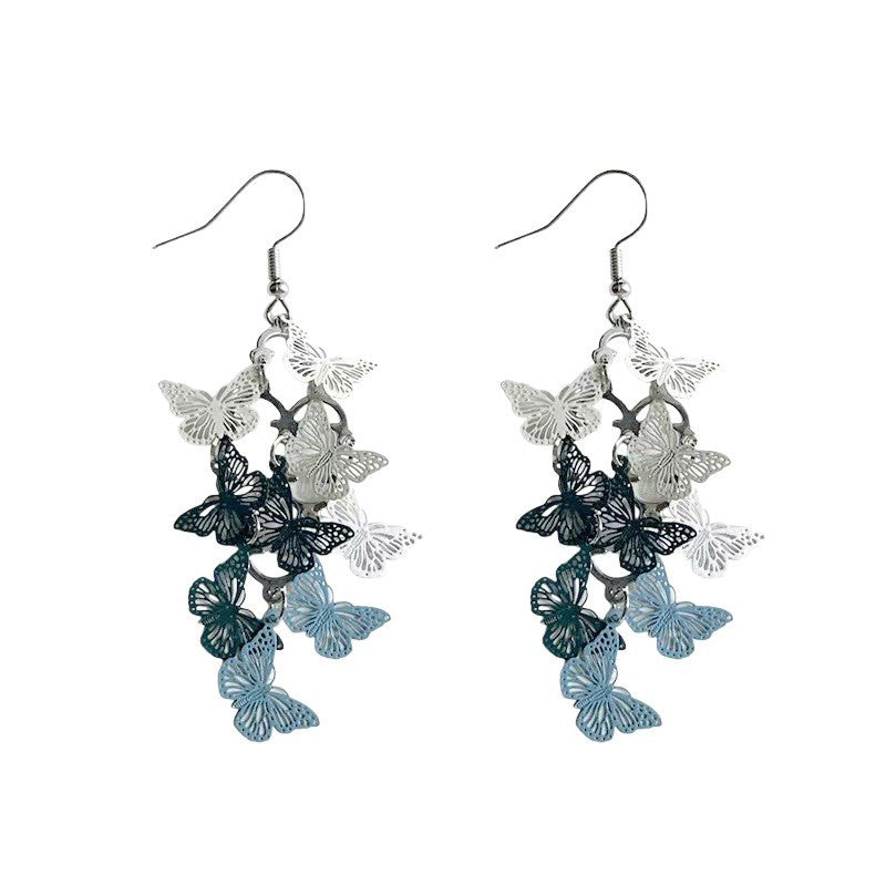 Super fairy cut out butterfly tassel earrings for women, accessible luxury, classy sense, forest style earrings, exaggerated, unique and beautiful earrings
