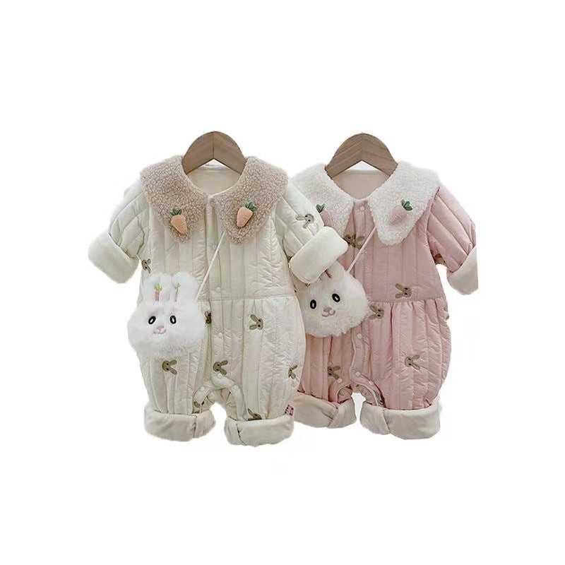 Baby clothes rompers autumn and winter thin cotton clothes fashionable cartoon princess baby girl's onesies outing crawling suit trendy