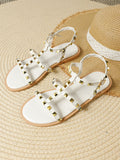 Roman sandals women's fairy style 2026 summer new flat white studded open toe european and american internet celebrity ins trend