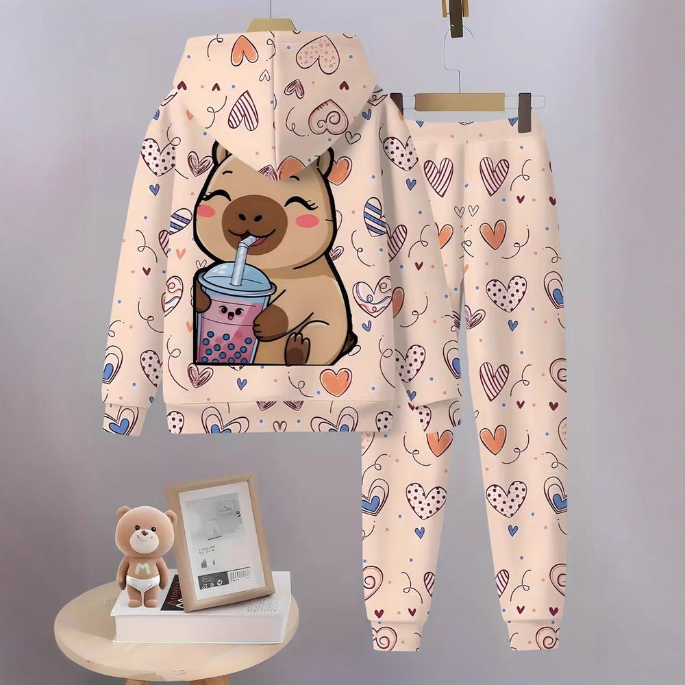 Kids' hoodie set, cross-border hot seller, 3d digital print trendy girls' fashion hooded outfit