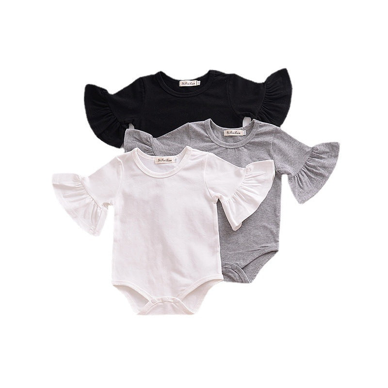 Children's clothing baby bell sleeves baby rompers european and american kids bag butt clothes rompers girl jumpsuit pure cotton short sleeves