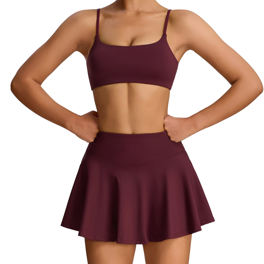 Amazon's new fashion tape yoga sports suit women's outdoor badminton fitness wear flap pocket pants tennis skirt suit