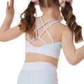 Fresh and girly, high-stretch, color-blocked yoga outfit for kids. quick-drying set includes a running, training, and fitness compression sports top