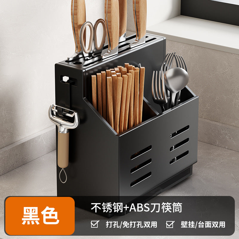 Chopsticks cage storage box Kitchen knife holder Wall hanging Stainless steel spoon Chopsticks cage basket Integrated non-punching knife rack