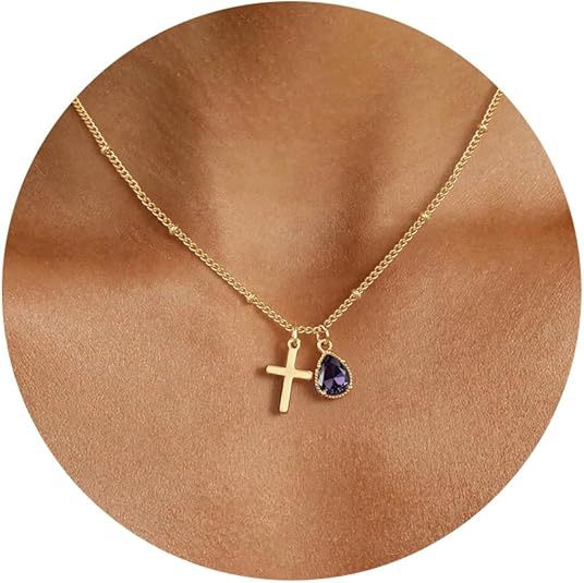 European and american cross-border light luxury versatile elegant electroplated copper cross pendant necklace - women's december pendant