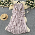 Frenchclassyelegancedress women's fashion heavy industry embroidered beads and diamonds v neck waist elegant palace style long skirt