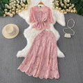 Elegant age-reducing heavy industry laceembroider round neckshirtsense of designsingle breastedtopstwo-piece sethigh waist skirt